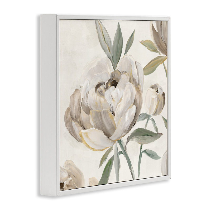 Pivoine lustrée dans des tons neutres, estampe numérique, conception par Aria K., H 17 po x l 17 po