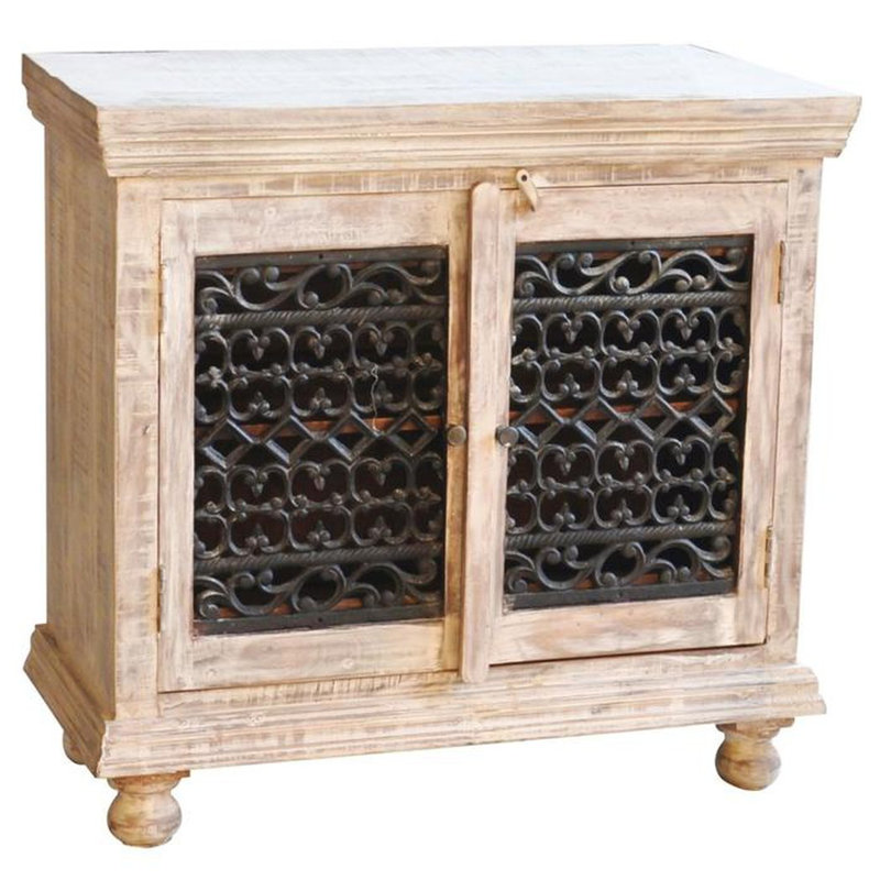 Buffet décoratif 36 pouces à base en bois massif et 2 portes en dentelle