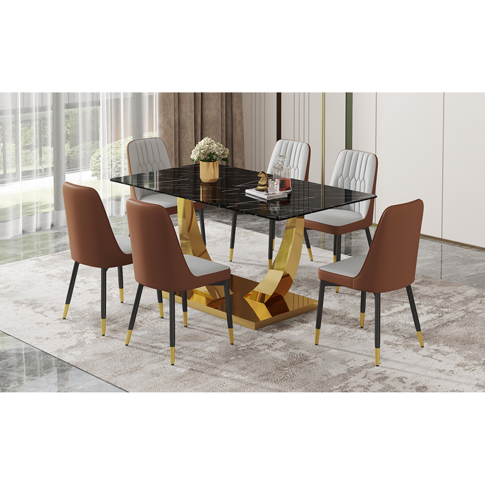 Mercer41 Table and chair set: modern rectangular dining table with ...