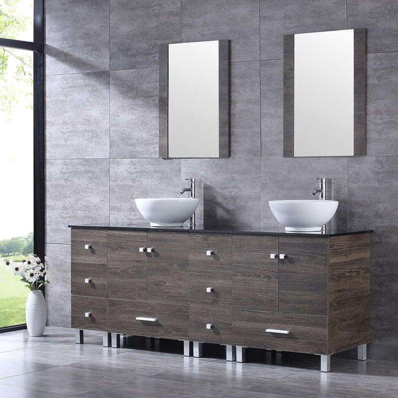 72.4'' Double Bathroom Vanity with Glass Top