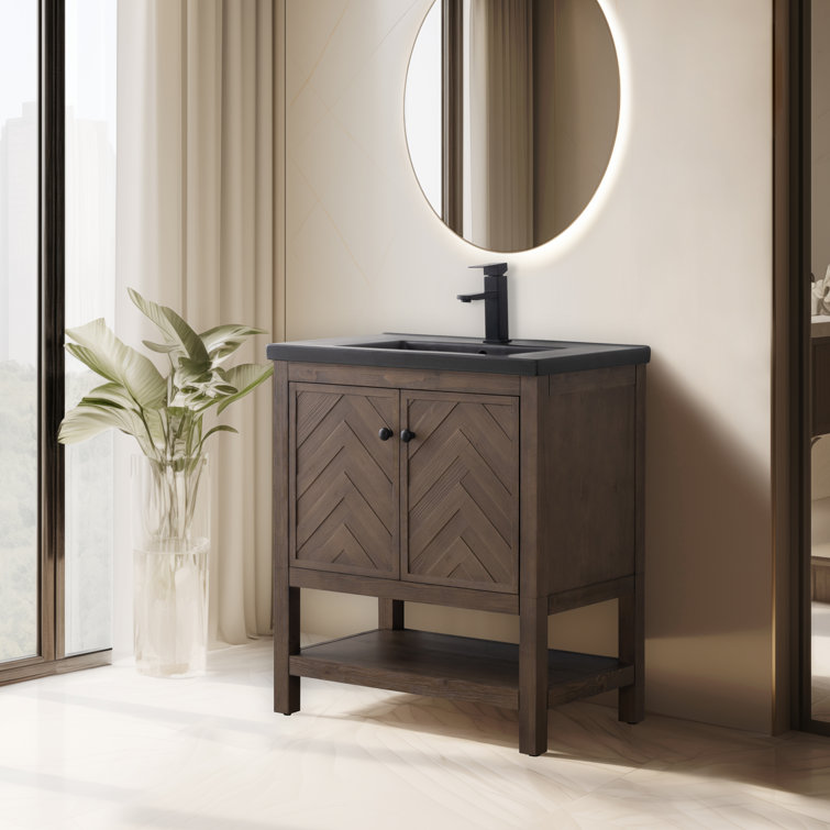 30" Herringbone Design Single Bathroom Vanity with Ceramic Top