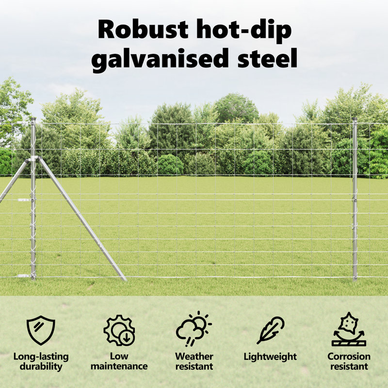 Vidaxl Field Fence Galvanised Steel, 120cm H x 2500cm W