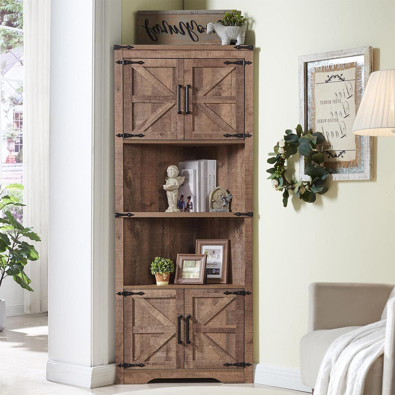 Gracie Oaks Farmhouse Corner Cabinet with Barn Door & Adjustable ...