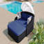 Lit de bronzage d'extérieur 79,9 po avec auvent réglable, lit double, lit de repos en rotin Pe, osier noir et coussin bleu