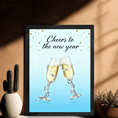 Black Framed Vintage Happy New Year! Cheers Wall Art Retro Style Framed Prints