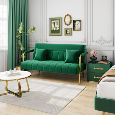 Maddison 56.5" Velvet 2-Seat Loveseat,  Upholstered Sofa Couch with Gold-tone Metal Arms and Legs