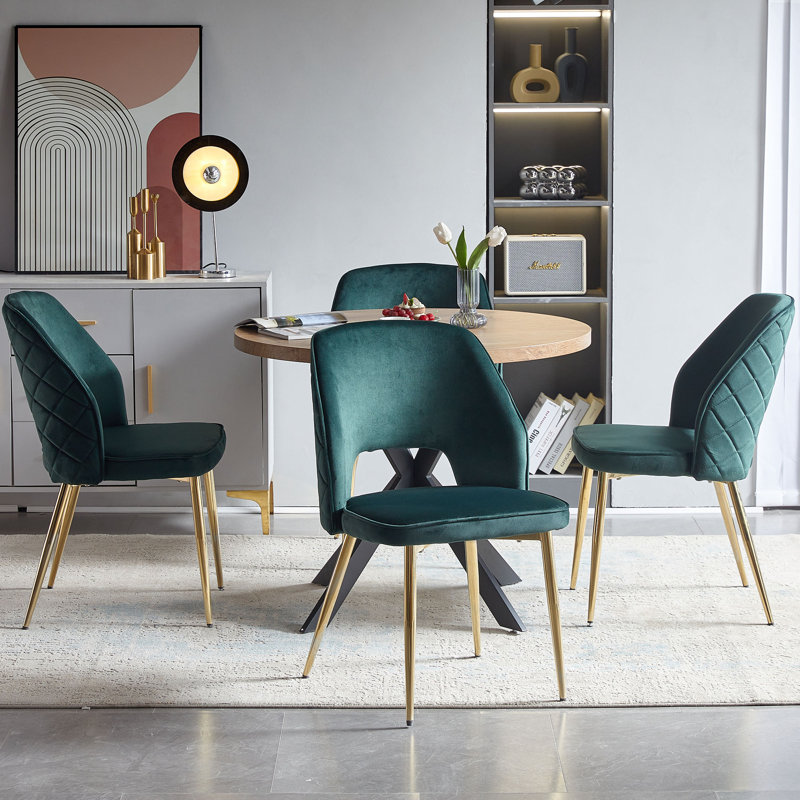 Lawanda 4 Seats Round Dining Table Set, Forest Green
