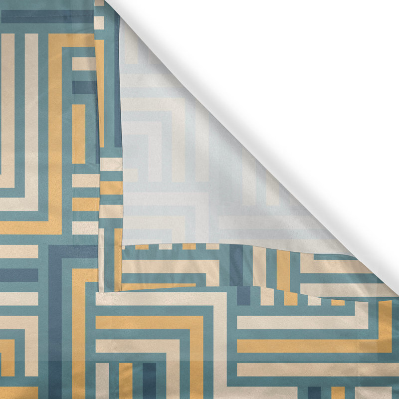 George Oliver Geometric Grommet Curtain Retro Maze Rectangles Art 50" x 108" Champagne and Mustard, 50" W x 63" L