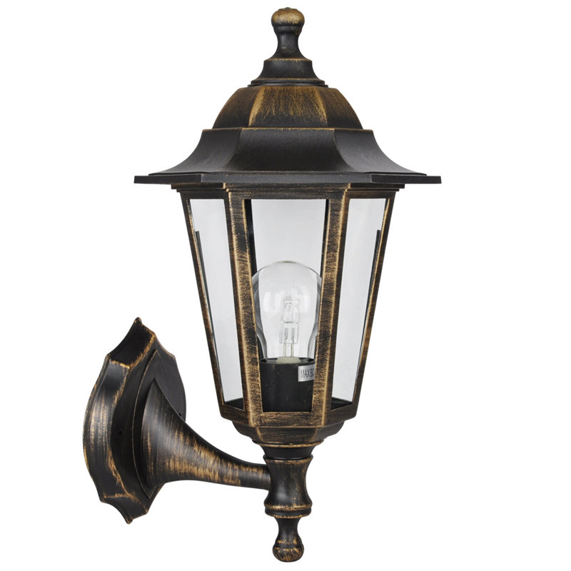 Mcmahan Outdoor Wall Lantern, Black/Gold