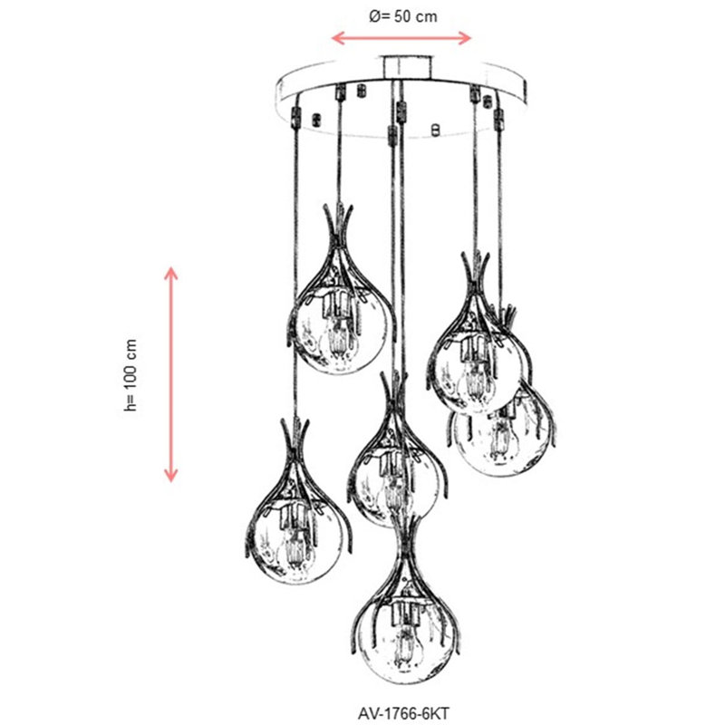 Lustre en grappe à 6 lumières