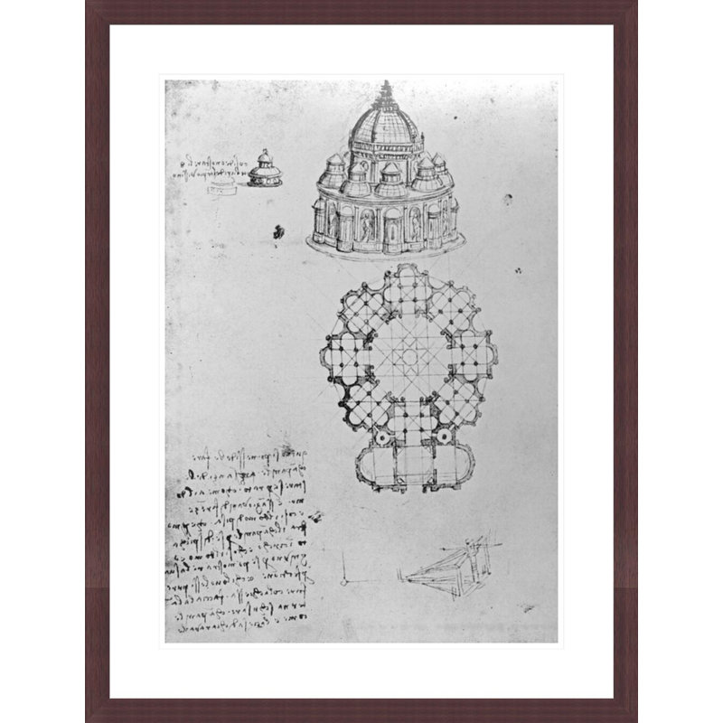 Centralised church and maritime engineering Fol. 5v from Codex Ashburnham (formerly part of Manuscript B (2184) by Leonardo da Vinci -Framed Giclee Print
