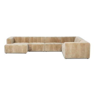 Curteria Upholstered 160 " Genuine Fur U-Shaped Sofa & Chaise