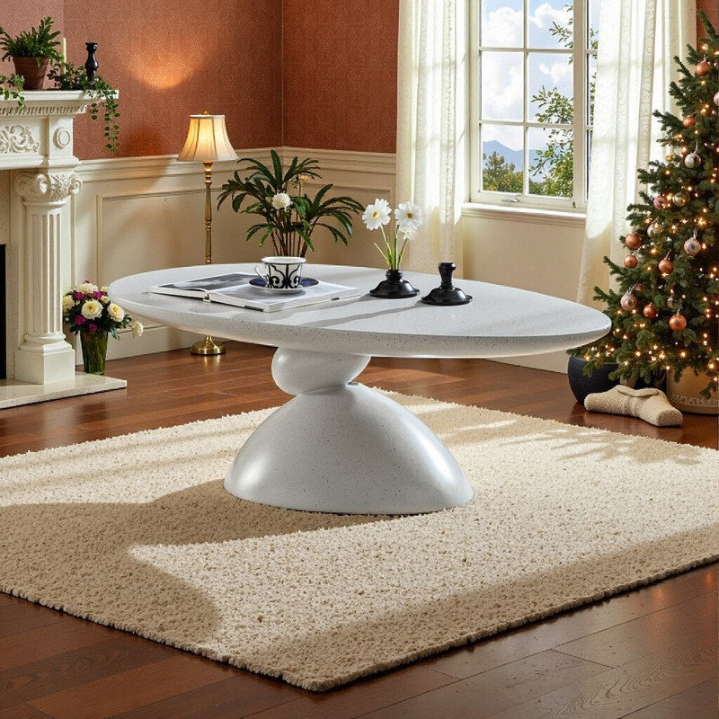 Table basse ovale en fibre de verre avec base sculptée et empilable, Gris