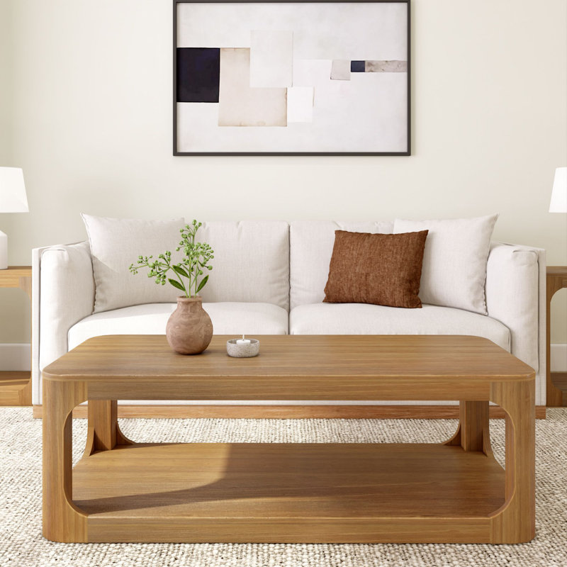 Table basse rectangulaire moderne avec tablette, Pacanier, H 17,75 po x L 54 po x l 24 po