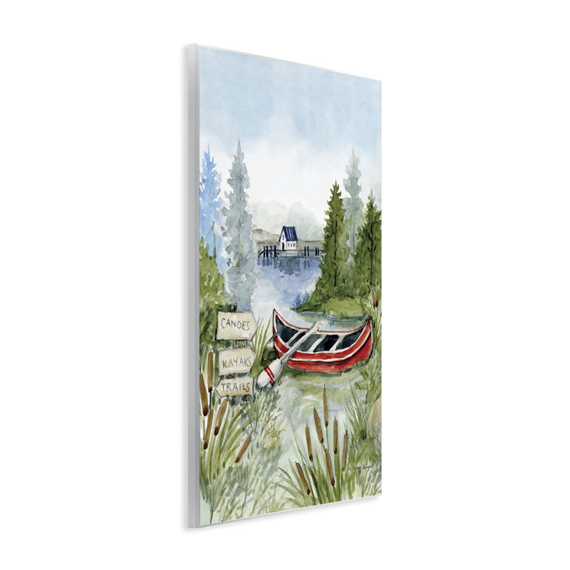 Plaque murale Canoe On Lake, design par Susan Winget, H 19 po x l 13 po