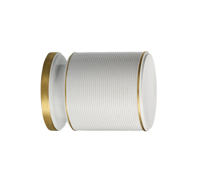 Monaco Cylindrical Knob, 1.26" H x 1.25" W x 1.25" D, Brush Brass/White