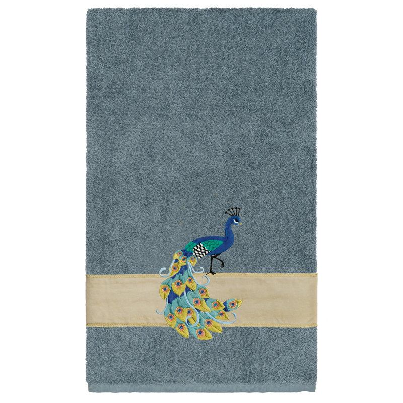 Serviette de bain 100% coton PENELOPE 2PC Embellished Bath Towel Set, Bleu sarcelle