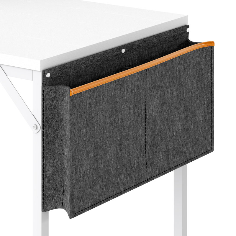 Reversible 110Cm W Computer Desk,Home Office Desk Gaming Table With Storage Shelf&LED Lights, White