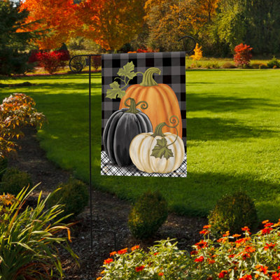 Checkered Pumpkins Autumn Garden Flag