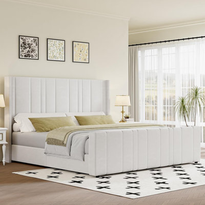 Upholstered Bed with Vertical Channel Tufted Headboard & 22" Footboard