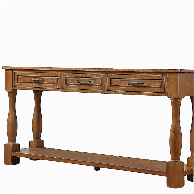 63-inch long wooden TV cabinet with 3 drawers and 1 base, suitable for entryway corridors, easy to assemble, thick sofa table (brown)