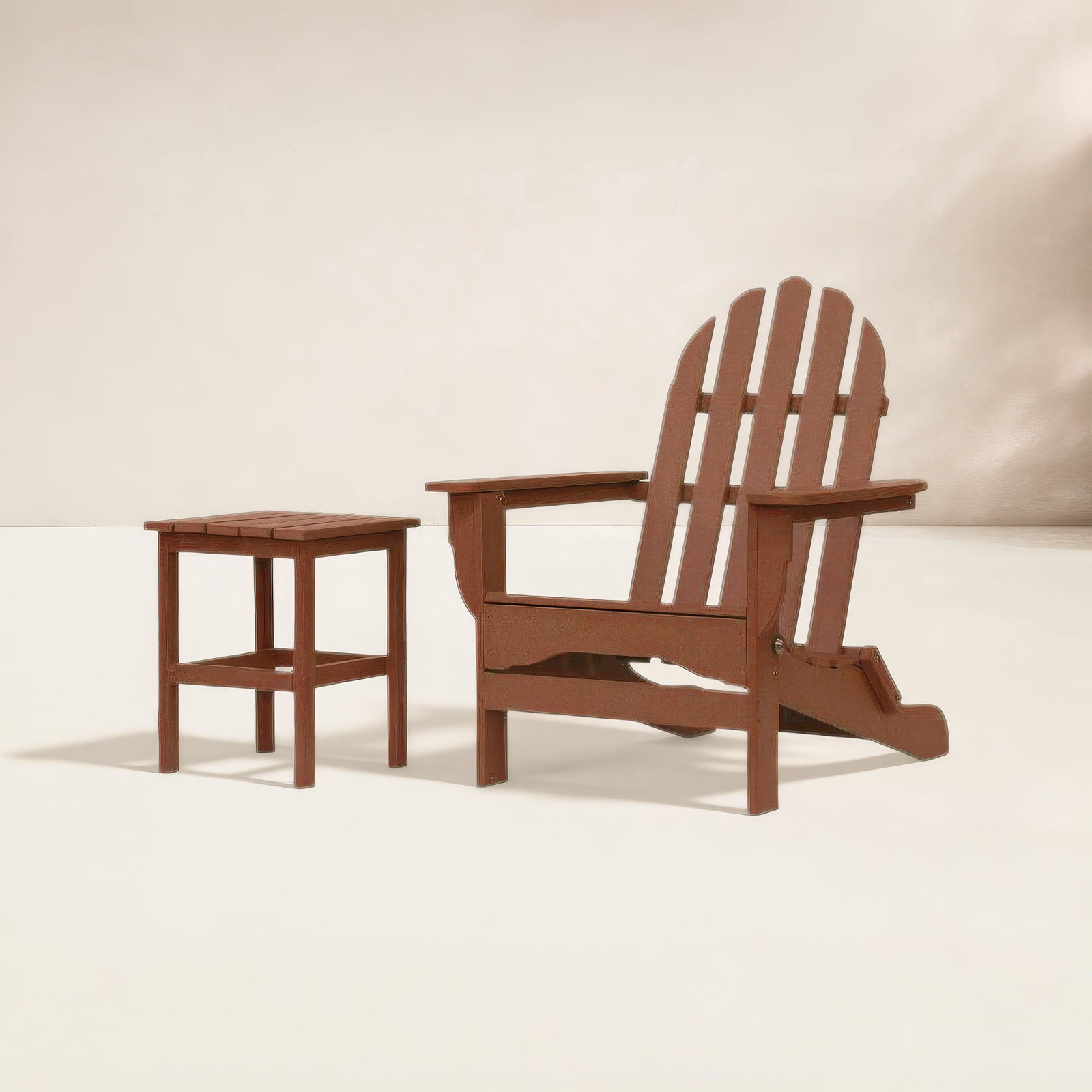 Leighton Outdoor Adirondack Chair With Table, Teak