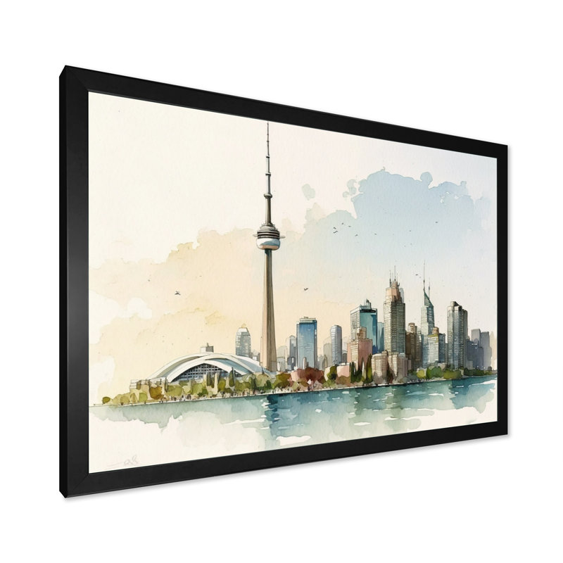 Toronto Skyline II - reproduction sur toile, Impression noire sur toile encadrée, L 20 po x H 12 po