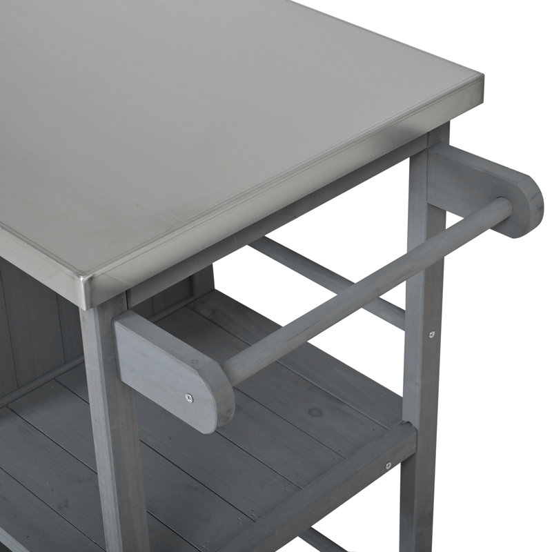 Solid Wood Bar Cart, Foldable Outdoor Kitchen Island, Patio Kitchen Island For Patio And Outdoor, Gray