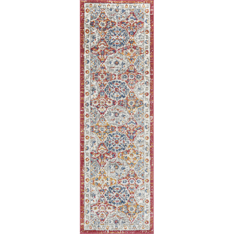 Tapis oriental bleu marine Adriana, Red/Blue, Tapis de couloir 2 pi 3 po x 7 pi 3 po