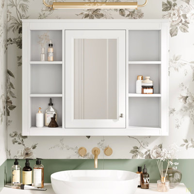 35'' X 27.5'' Medicine Cabinet, Wall Mounted Bathroom Storage Cabinet, Modern Bathroom Wall Cabinet With Mirror, Mirror Cabinet With 6 Open Shelves (Not Include Bathroom Vanity )