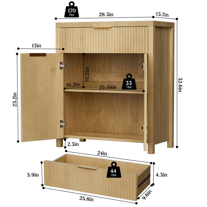Modern Sideboard Cabinet With Large Drawer,Storage Buffet With Adjustable Shelf ,Entryway Cabinet With Water Ripple Design, Perfect Storage For Dining Room, Kitchen, And Entryway