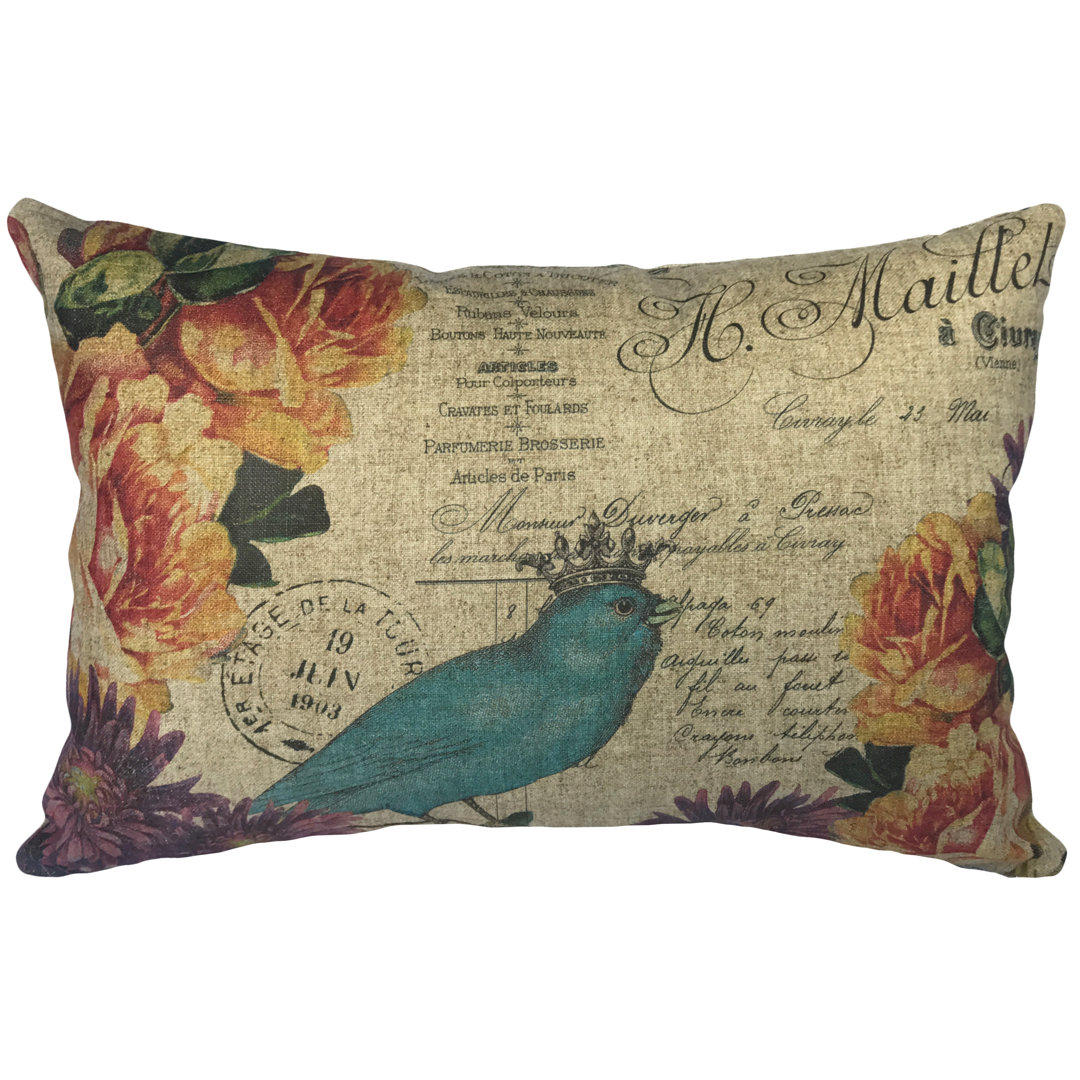  Blue Bird Linen Lumbar Pillow TheWatsonShop
