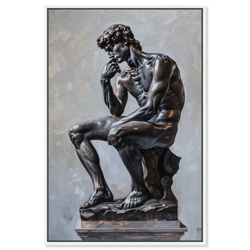 Notori Art Notoriart Ebony Statue In Thought Framed Style 1 Piece Canvas Wall Art
