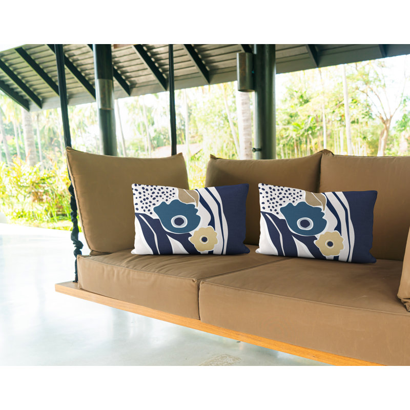 Housse et insert de coussin rectangulaire en polyester pour l'intérieur et l'extérieur, Bleu / bleu marine / beige