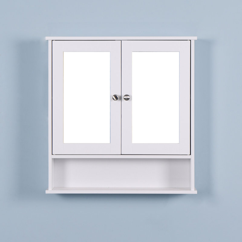 Armoire de salle de bain murale avec 2 portes miroir et tablette réglable
