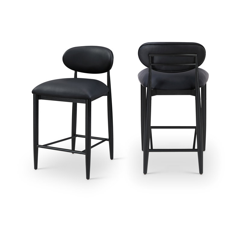 Tabouret Riccio, Noir, Fini thermolaqué, Cuir végétalien noir