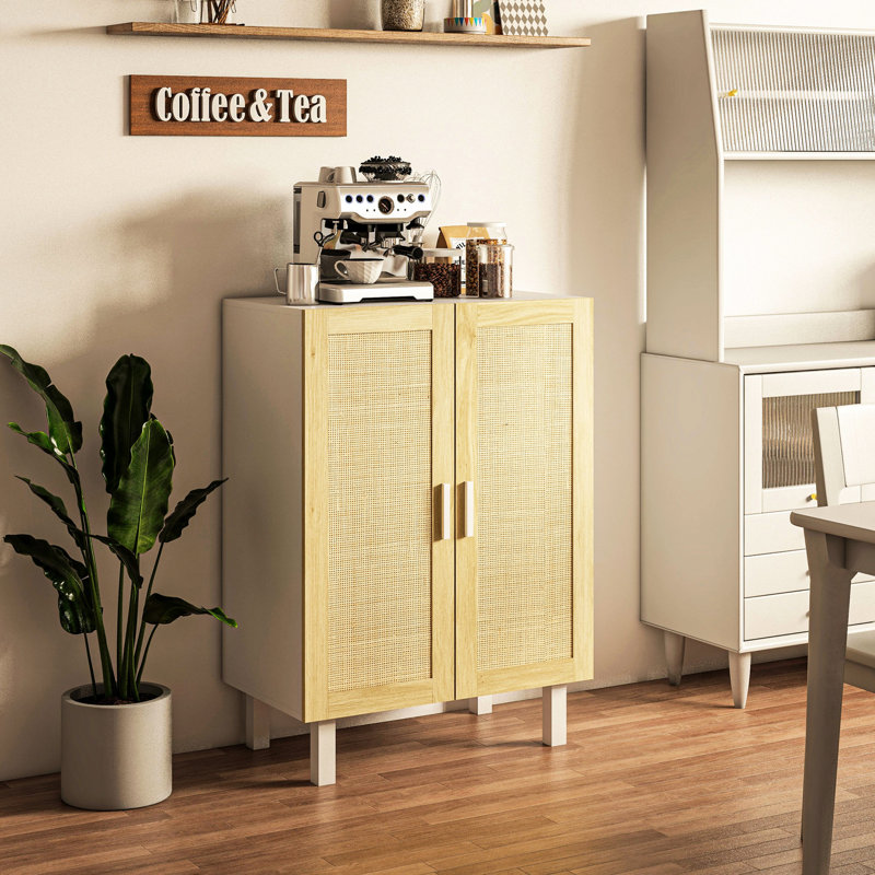 Armoire de cuisine avec grand espace de rangement - portes réglables blanches et naturelles