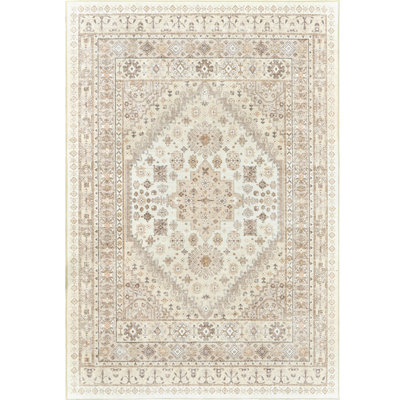 Medallion Non Slip Washable Rug(Cream)