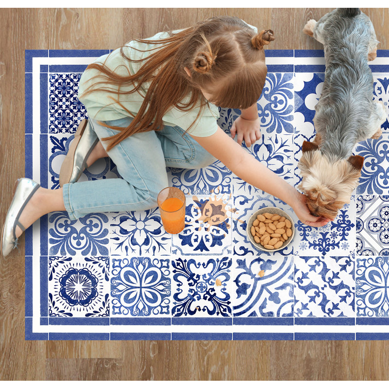 Elliona Vinyl Machine Printed Area Rug, Rectangle 2'7.5" x 9'10.1"