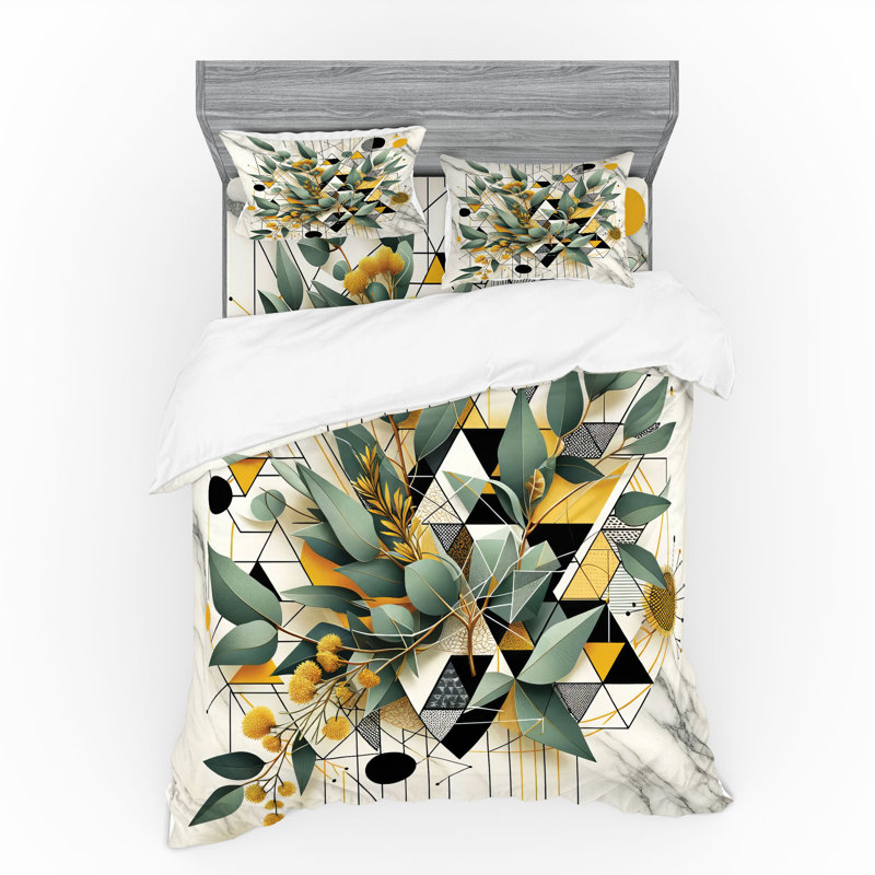 Ensemble de literie à feuilles d'eucalyptus Ambesonne et moutarde verte noire
