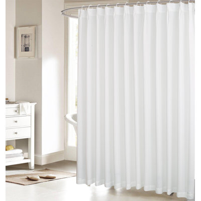 White Linen Pinch Pleated Shower Curtain, 72 Inch Wide, Fabric Bathroom Curtain With Memory Shape, Modern Neutral Solid Color, Machine Washable Privacy Cloth Curtain For All Season Use