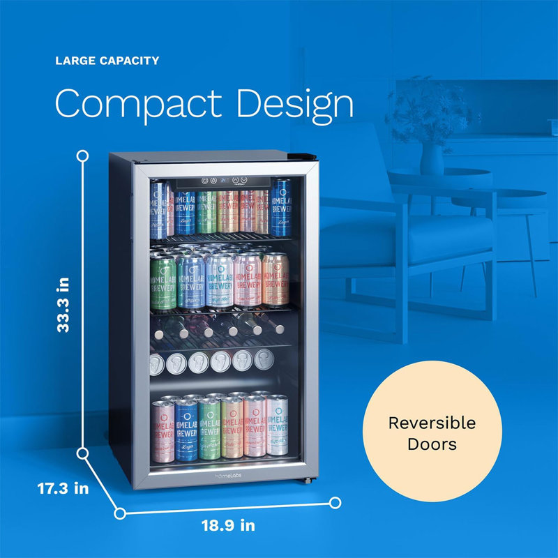 hOmeLabs Beverage Refrigerator and Cooler - Glass Door Mini Fridge with 120 Slim Cans Capacity