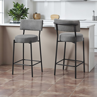 Ensemble de 2 tabourets de bar en métal / tissu Tiffany (gris / noir), H 37,1 po x l 17,89 po x P 17,89 po