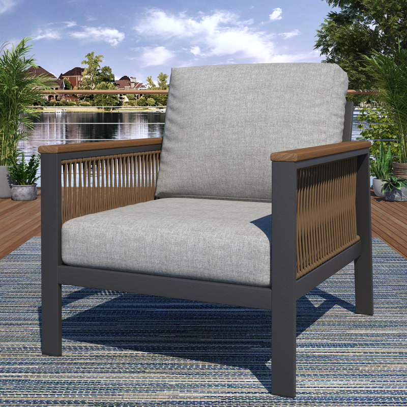 Chaise longue d'extérieur en métal avec coussins Sunbrella® Townsend, Toile granit Sunbrella®