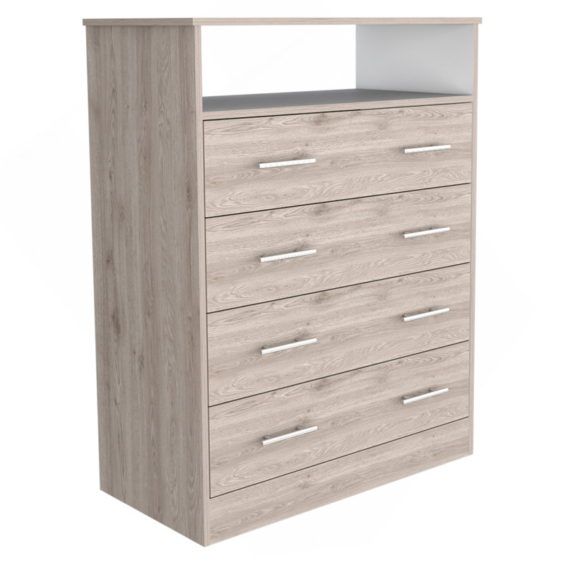 Commode à quatre tiroirs Wuju, chambre, gris clair / blanc