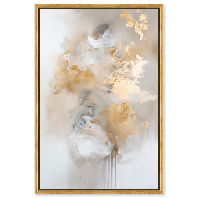 «Golden Veil on Cream Boho Decor» par Art Remedy, H 10 po x l 15 po, Cadre doré