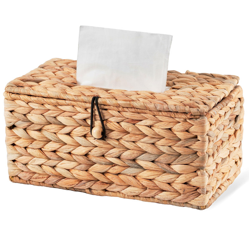 Tissue Box Cover - Rattan Wicker Rectangle, Boho Decorative Woven Facial Tissue Holder For Table & Bathroom, Fits 184-Count Box