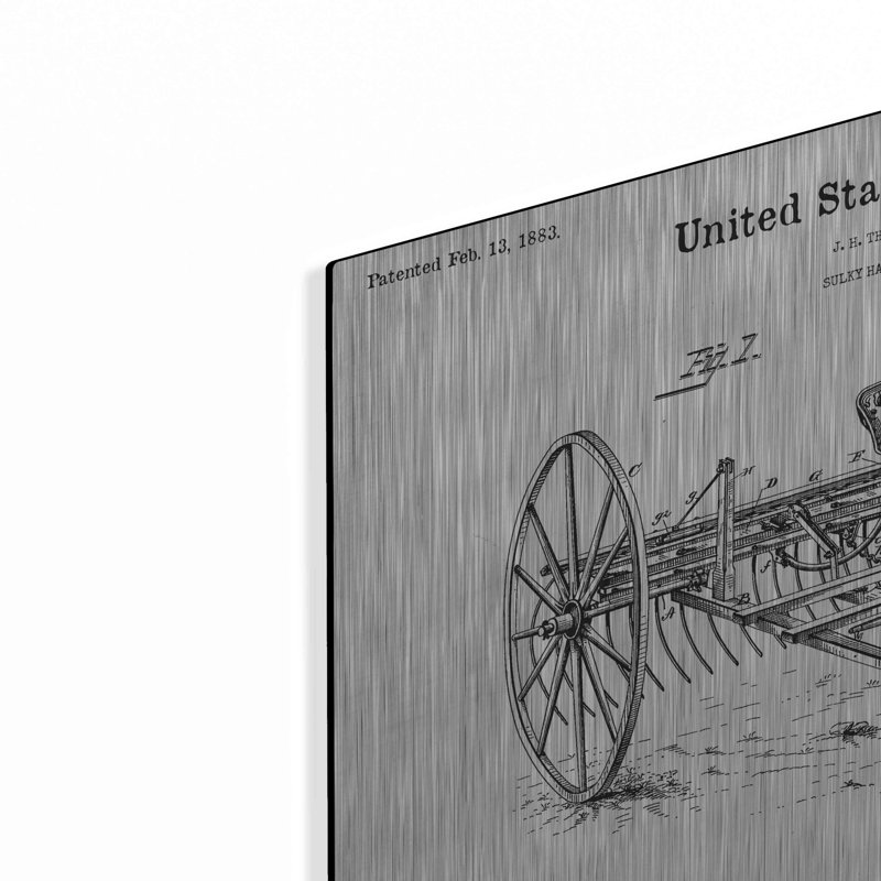 «Horse Drawn Hay Rake Blueprint Brevet White» par Patents, H 12 po x l 16 po