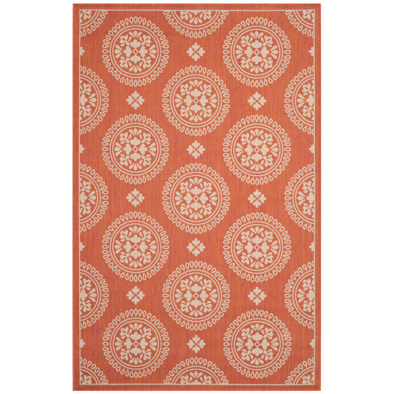 Brecht Floral Terracotta Indoor / Outdoor Area Indoor/Outdoor Area Rug, Rectangle 8' x 11'