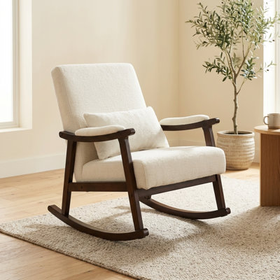 Chaise berçante moderne Mid-Century avec structure en bois massif, fauteuil coulissant rembourré pour salon, chambre à coucher, solarium, coin lecture